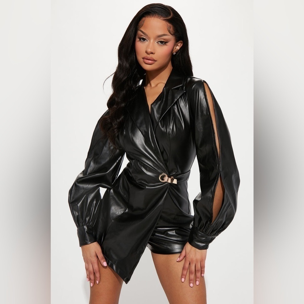 NWT fashion Nova, In Control Faux Leather Romper - Black